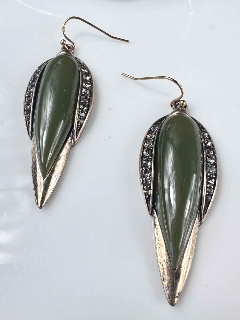 Olive Green Teardrop Earrings